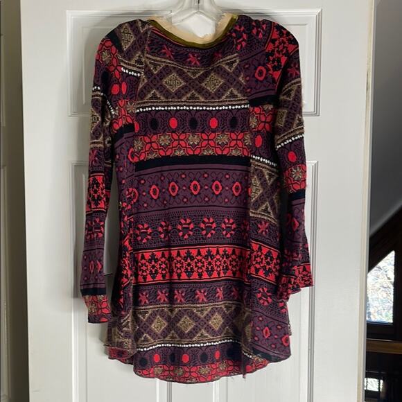 Free People Embellished Red and Purple Tunic 3/4 Sleeves Small BOHO - Picture 5 of 5